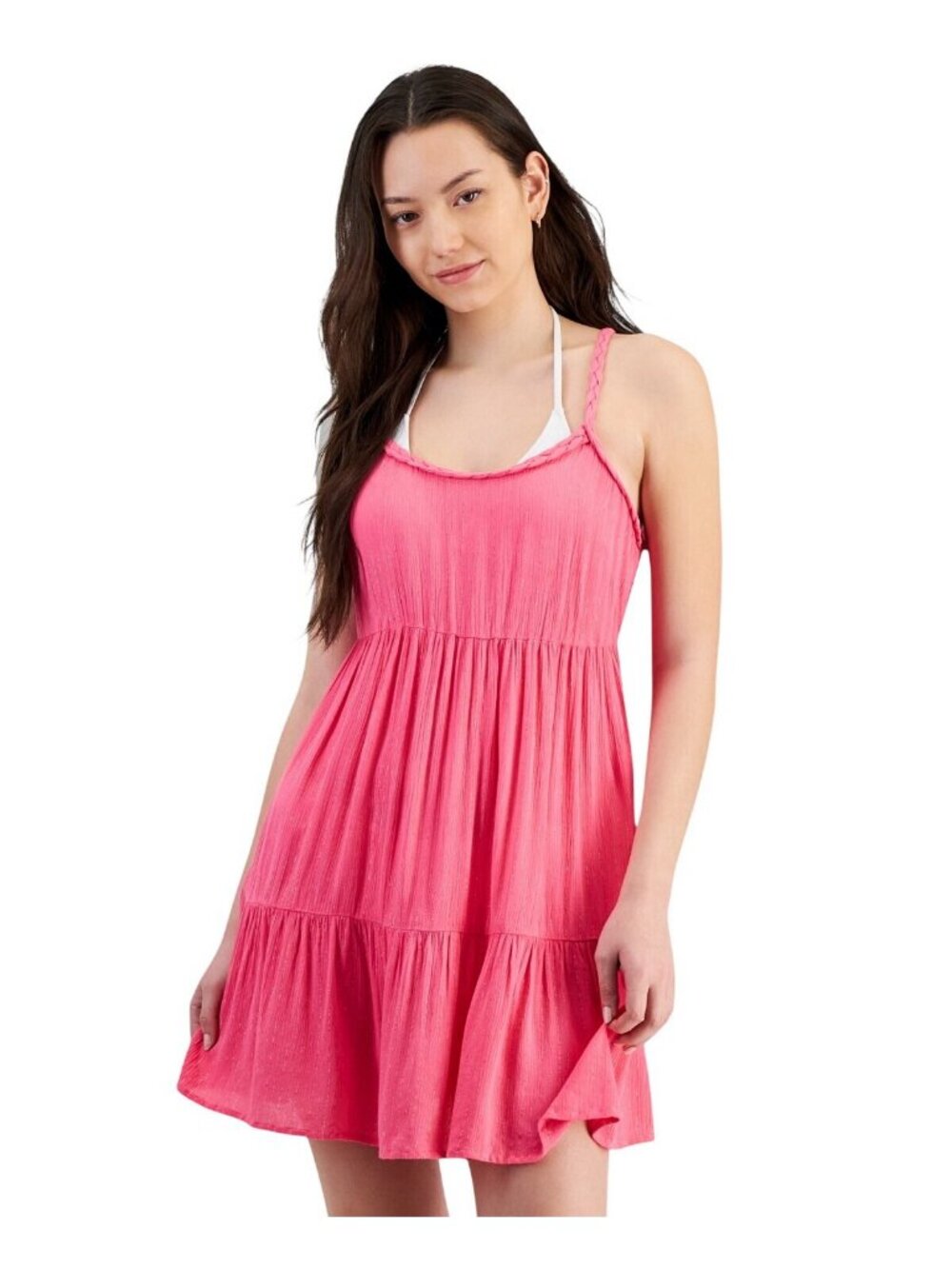 NEW Miken Juniors Tiered Dress Swim Cover-up I9672P544 Hot Pink Lurex XS